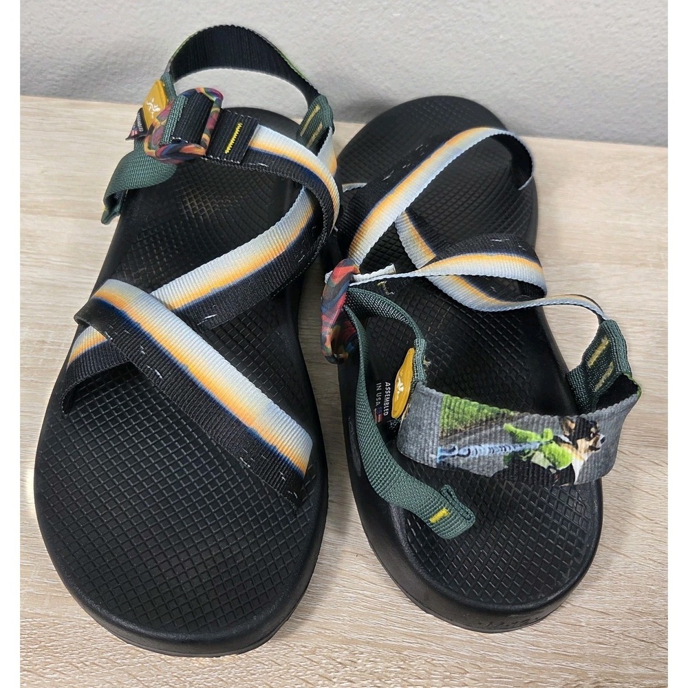 Chaco Z/1 Classic Sandals Men's 12 Black Stripe‎ Custom Dog Strap USA Assembled